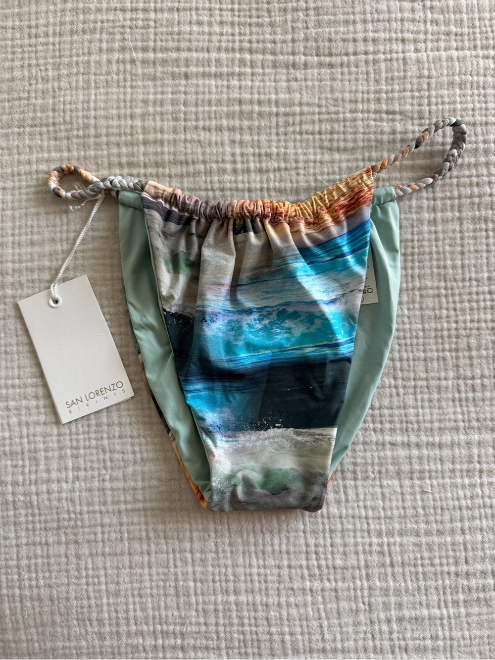 San Lorenzo Multicolor Ocean Print Bikini Bottom with Sage Sides